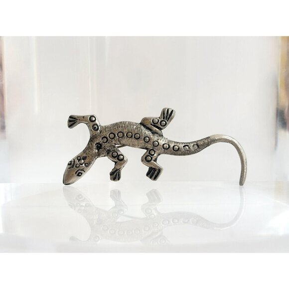 Lizard Figural Textured Large Peruvian Made Sterling Silver Vintage Brooch - Picture 7 of 9